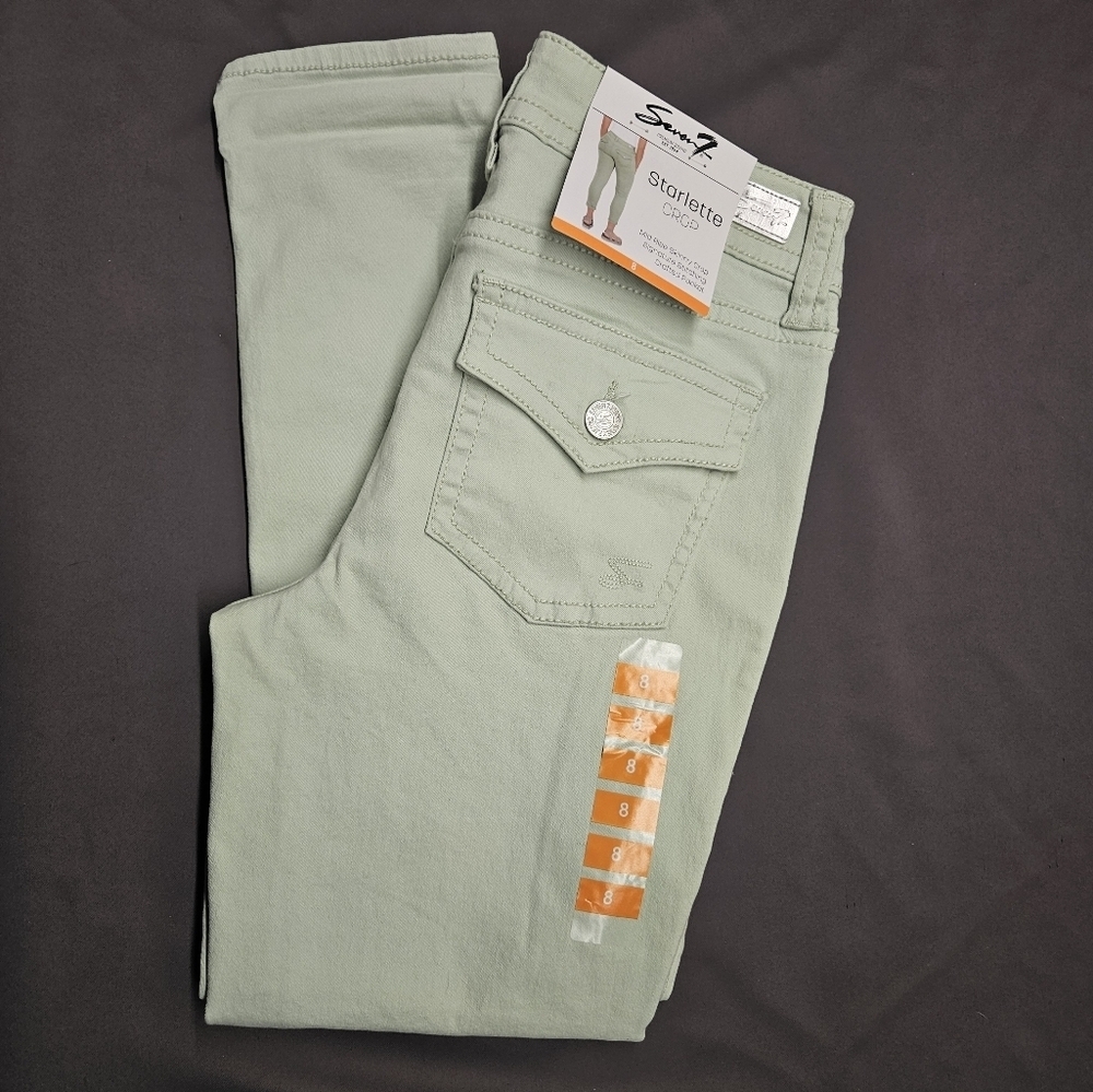 Seven 7 Starlette Crop Mid Rise Skinny Crop Jeans Ret $69 Color Cucumber Size 8